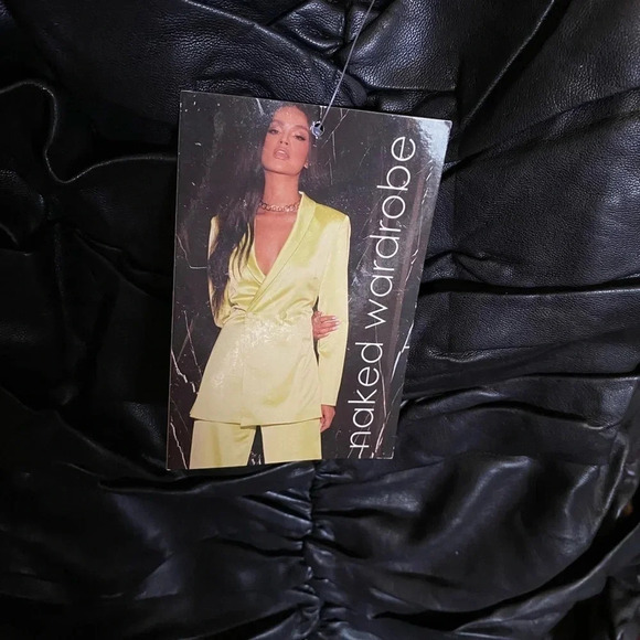 NWT Naked Wardrobe Puffy Sleeve Draped Mini Dress Black L - Picture 8 of 12